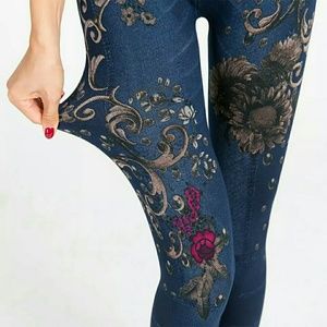 Beautiful Floral & Scroll Jean Leggings